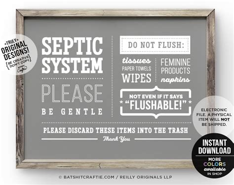 septic bathroom sign|toilet signs for sensitive plumbing.